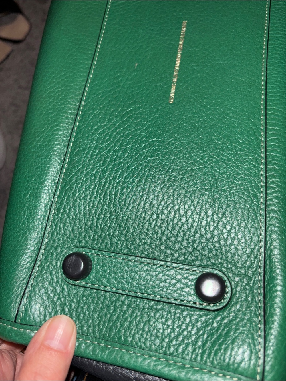 Coach Rogue Green Leather Satchel with Cream Trim and snakeskin handles. - Picture 8 of 11